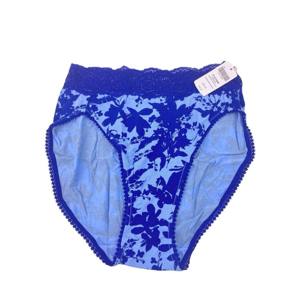 NWT Soma Embraceable Super Soft Geo High Leg Panty Womens M Blue Floral Print